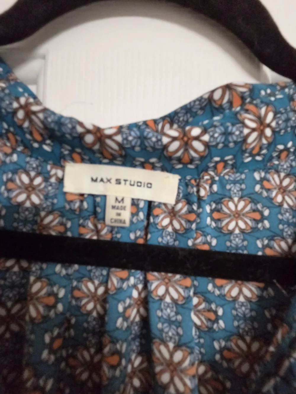 Max Studio Blue Floral Short Sleeve Henley Top - Picture 2 of 4